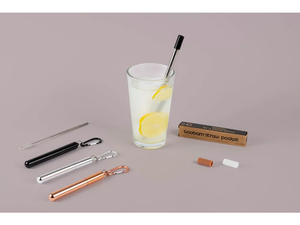 Boobam Straw Pocket, Πτυσσόμενο Καλαμάκι, Black, 1τμχ