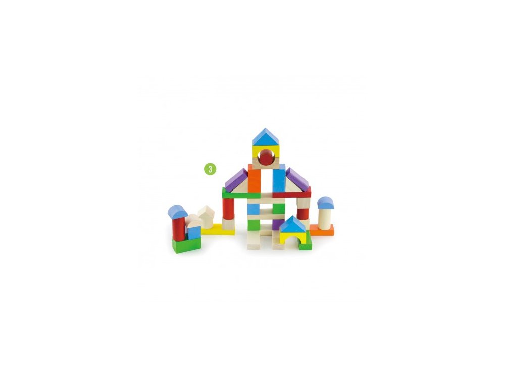 New Classic Toys Building Blocks in a Drum 18m+, Πολύχρωμα Ξύλινα τουβλάκια, 100pcs