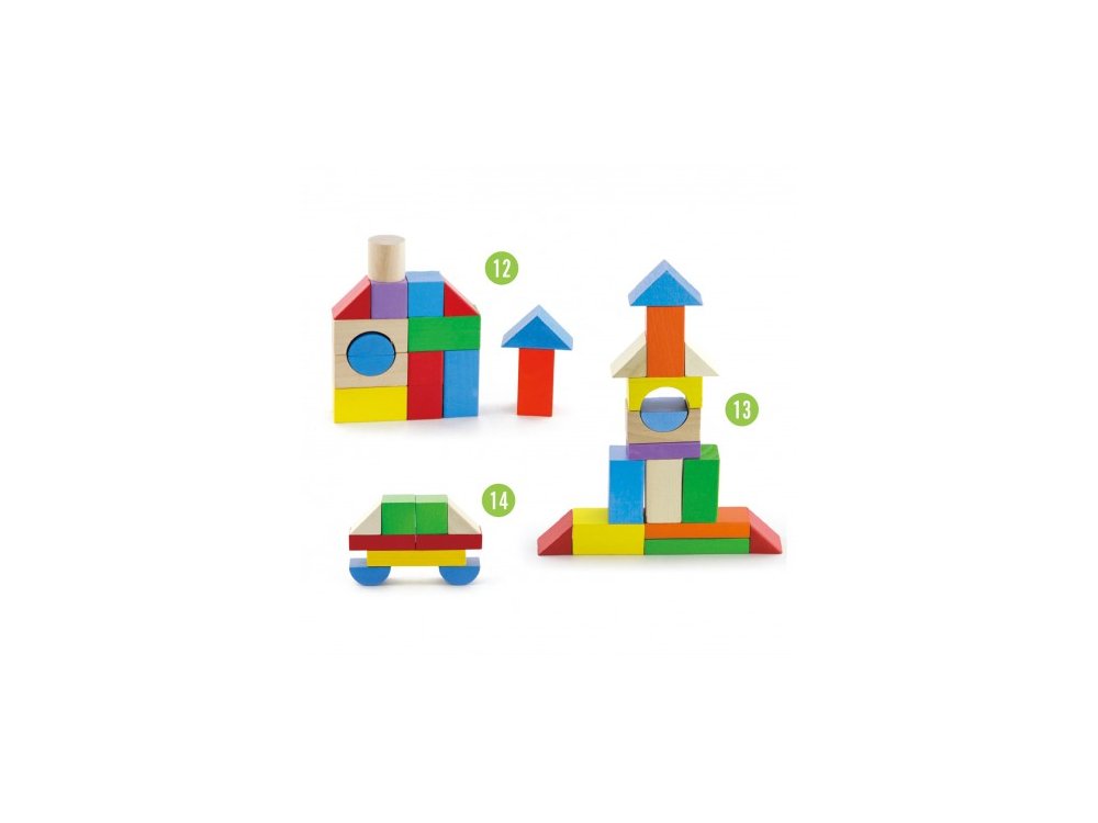 New Classic Toys Building Blocks in a Drum 18m+, Πολύχρωμα Ξύλινα τουβλάκια, 100pcs