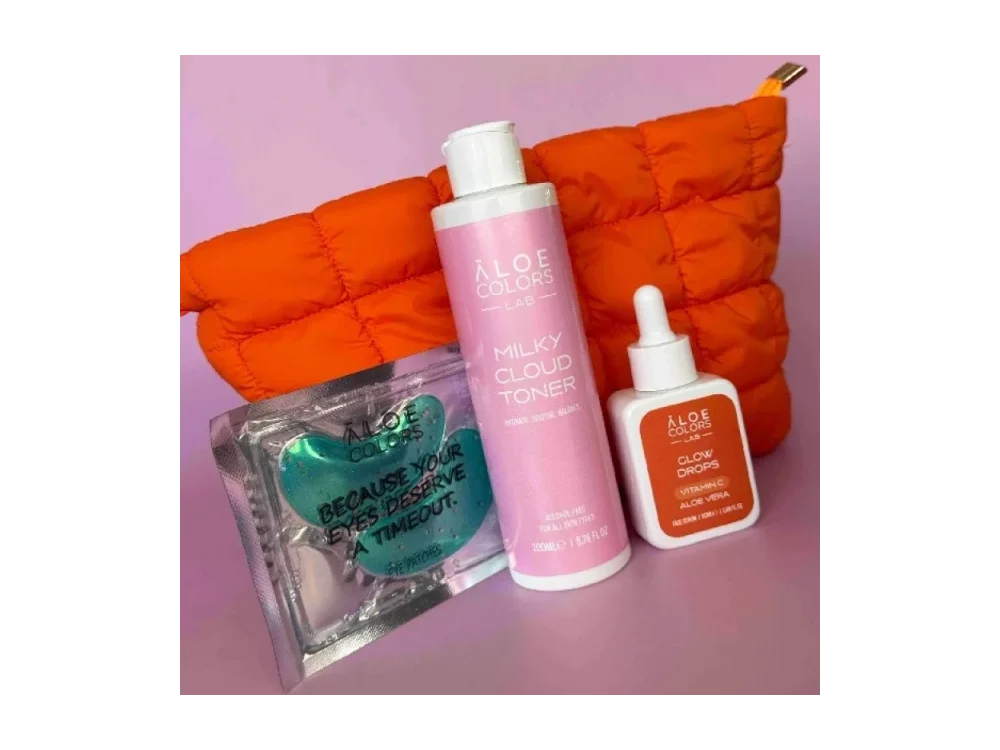 Aloe Colors PROMO 2025 Glow Skincare Bag με Milky Cloud Toner 200ml, Glow Drops Vitamin C Serum 50ml, Eye Patches 2τμχ & Δώρο Νεσεσέρ