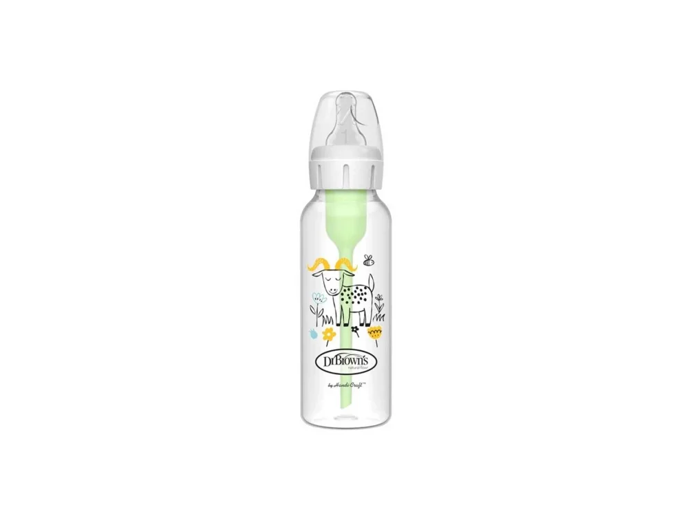 Dr. Brown's Natural Flow Options+ Anti-Colic Πλαστικό Μπιμπερό Κατσικούλα με Στενό Λαιμό 0m+, 250ml