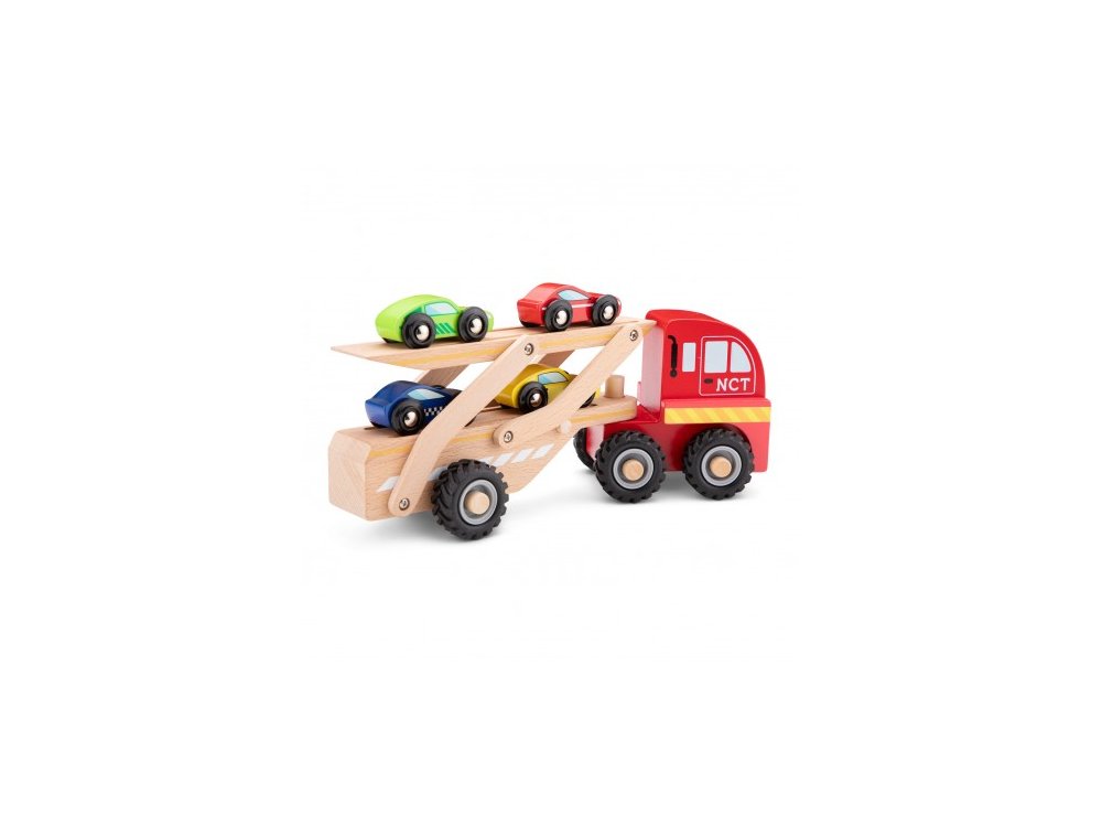 New Classic Toys Educational Car Transporter set, Ξύλινο Ρυμουλκόμενο με Αυτοκινητάκια 18m+, 1σετ