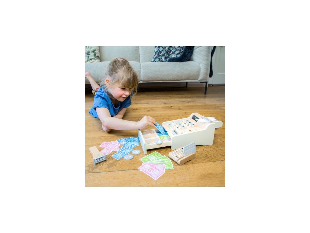 New Classic Toys Educational Cash Register set, Ξύλινη Ταμειακή μηχανή 36m+, 1σετ