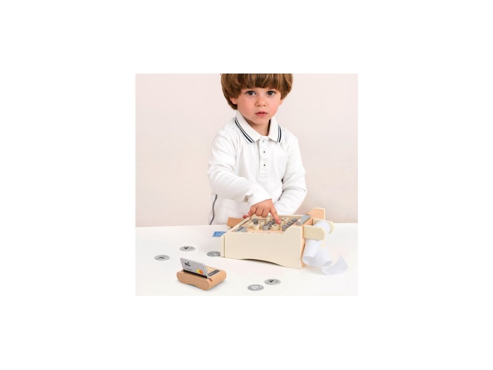 New Classic Toys Educational Cash Register set, Ξύλινη Ταμειακή μηχανή 36m+, 1σετ