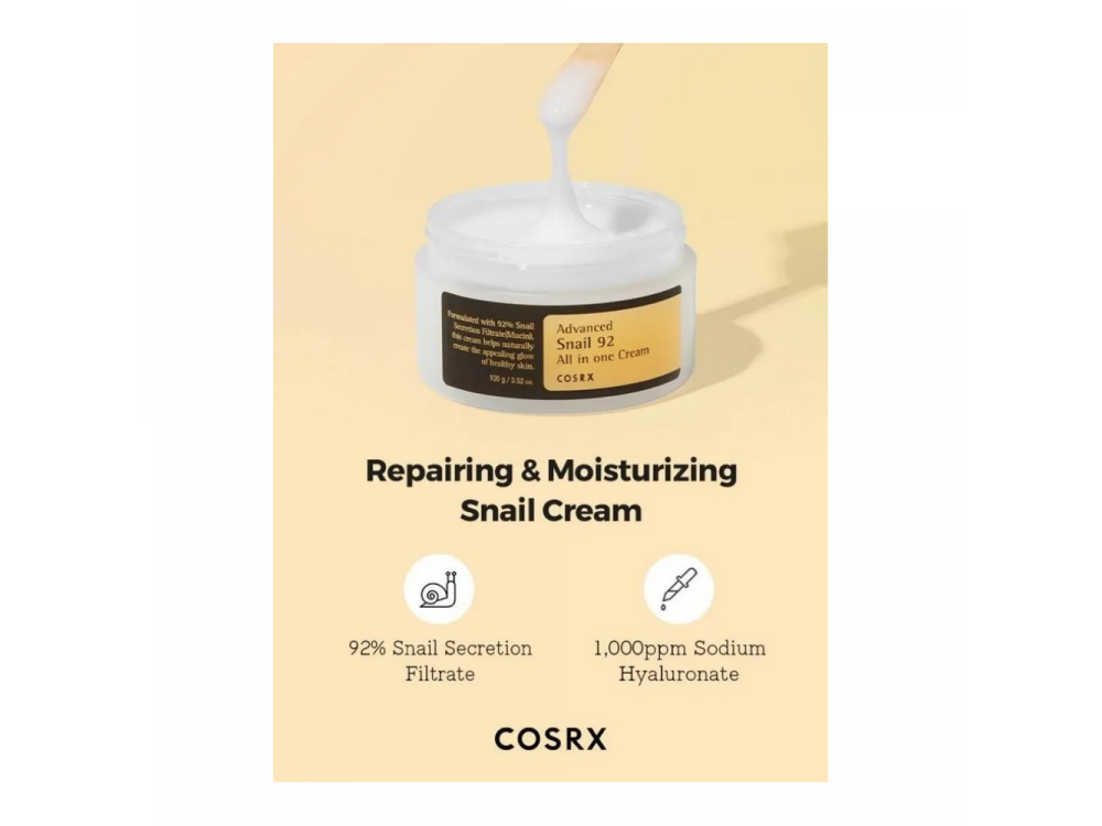 Cosrx Advanced Snail 92 All in one cream Επανορθωτική και ενυδατική κρέμα με σαλιγκάρι, 100g