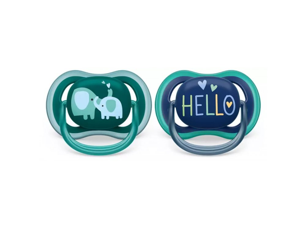 Philips Avent Ultra Air Silicone Soother, Hello - Ελεφαντάκια, 18m+ Μπλε-Πράσινο, 2τμχ