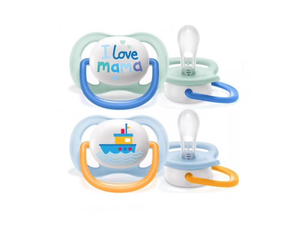 Philips Avent Ultra Air Happy, Ορθοδοντική Πιπίλα Σιλικόνης, I Love Mama Blue 0-6m, SCF080/01, 2τμχ