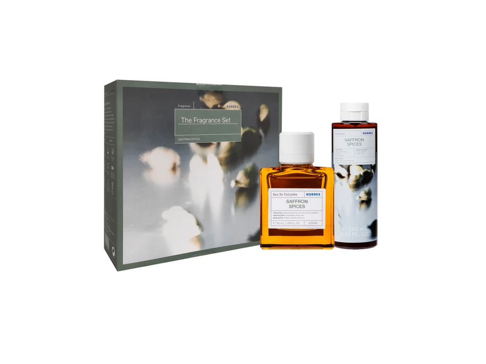 Korres The Fragrance Set , Ανδρικό Άρωμα, 50ml & Saffron Spices Αρωματικό Αφρόλουτρο Με Ενυδατικούς Παράγοντες, 250ml