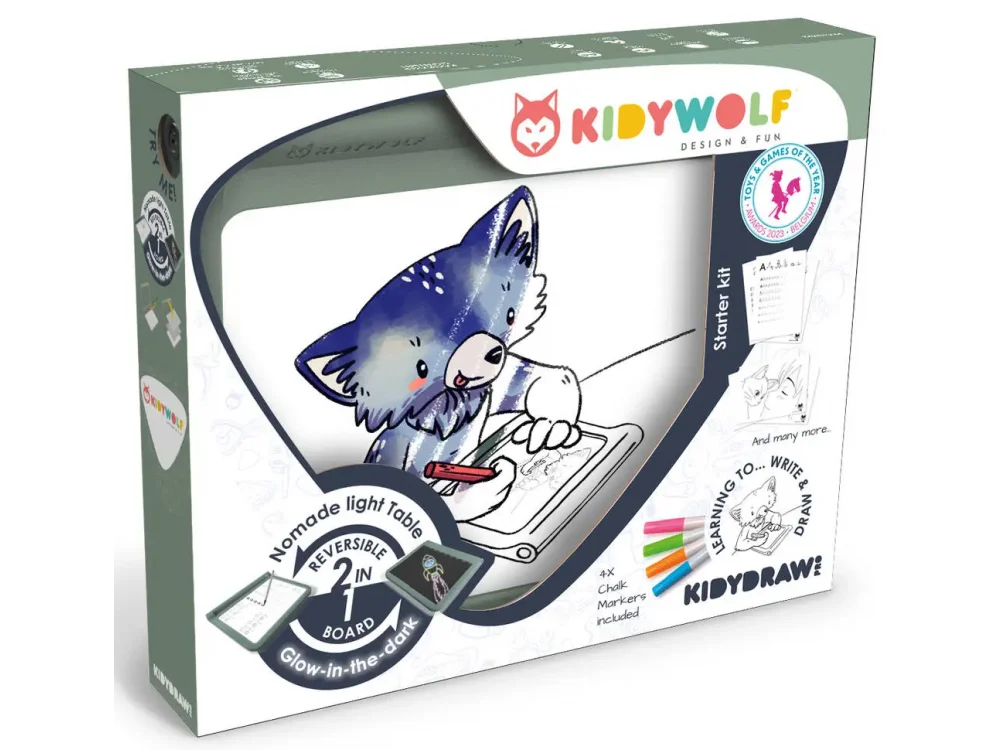 Kidywolf, Tablet ζωγραφικής με φως, 2 όψεων με οθόνη LΕD & μαυροπίνακα Επαναφορτιζόμενο, 1 τμχ