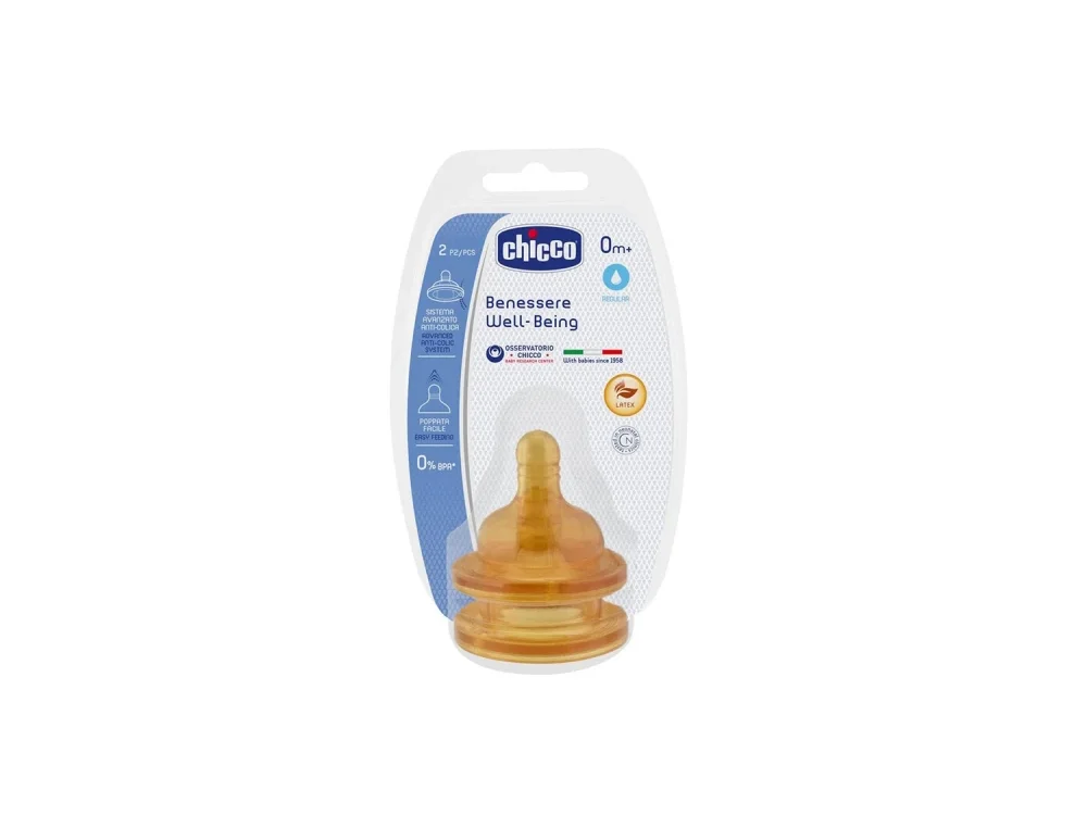 Chicco Θηλή Καουτσούκ Original Touch, Κανονική Ροή, 0m+, 2τμχ