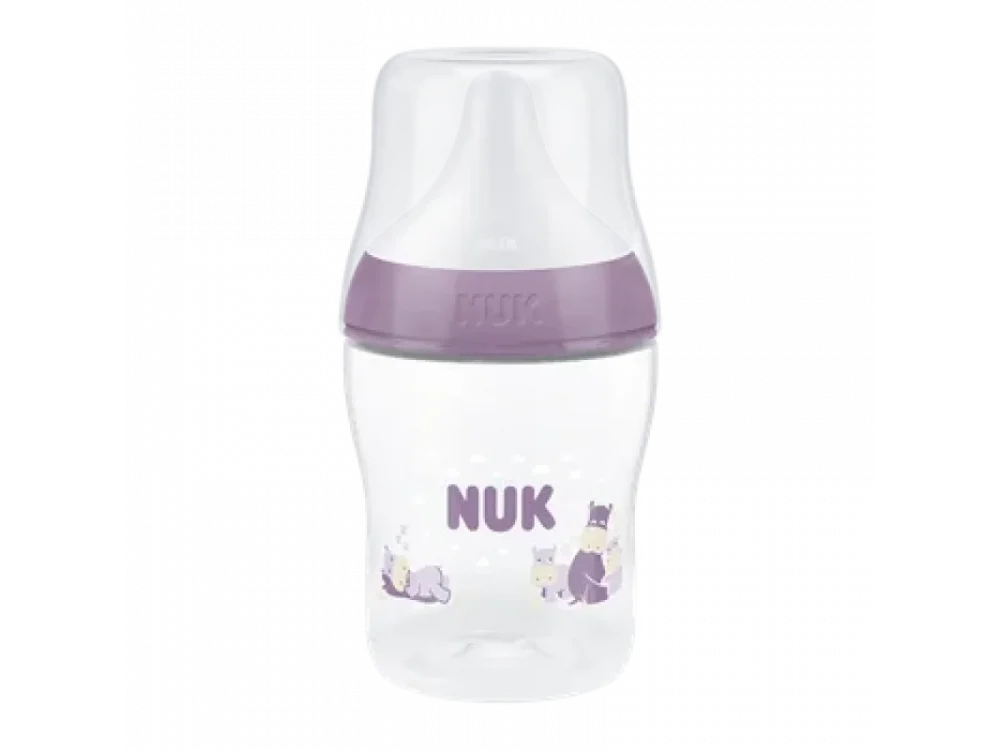 NUK Perfect Match Μπιμπερό Πλαστικό 0m+ με Δείκτη Ελέγχου Θερμοκρασίας με θηλή σιλικόνης Mικρής Οπής 150ml Χρώμα Μωβ, 1τμχ