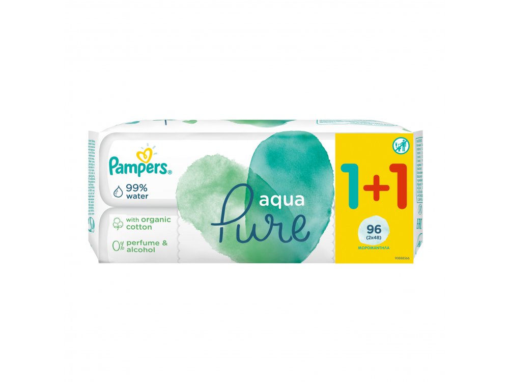 Pampers Aqua Pure Wipes, Μωρομάντηλα, 48τμχ 1+1 Δώρο