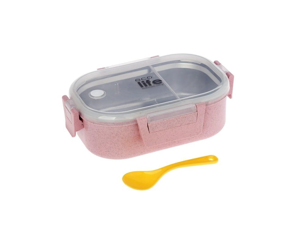 Eco Life Πλαστικό Φαγητοδοχείο με Αποσπώμενο Μπολάκι με Χώρισμα από Ανοξείδωτο Ατσάλι, Χρώμα Light Pink, 900ml