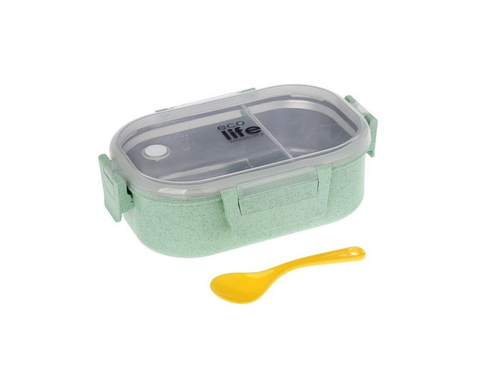 Eco Life Πλαστικό Φαγητοδοχείο με Αποσπώμενο Μπολάκι με Χώρισμα από Ανοξείδωτο Ατσάλι, Χρώμα Light Green, 900ml