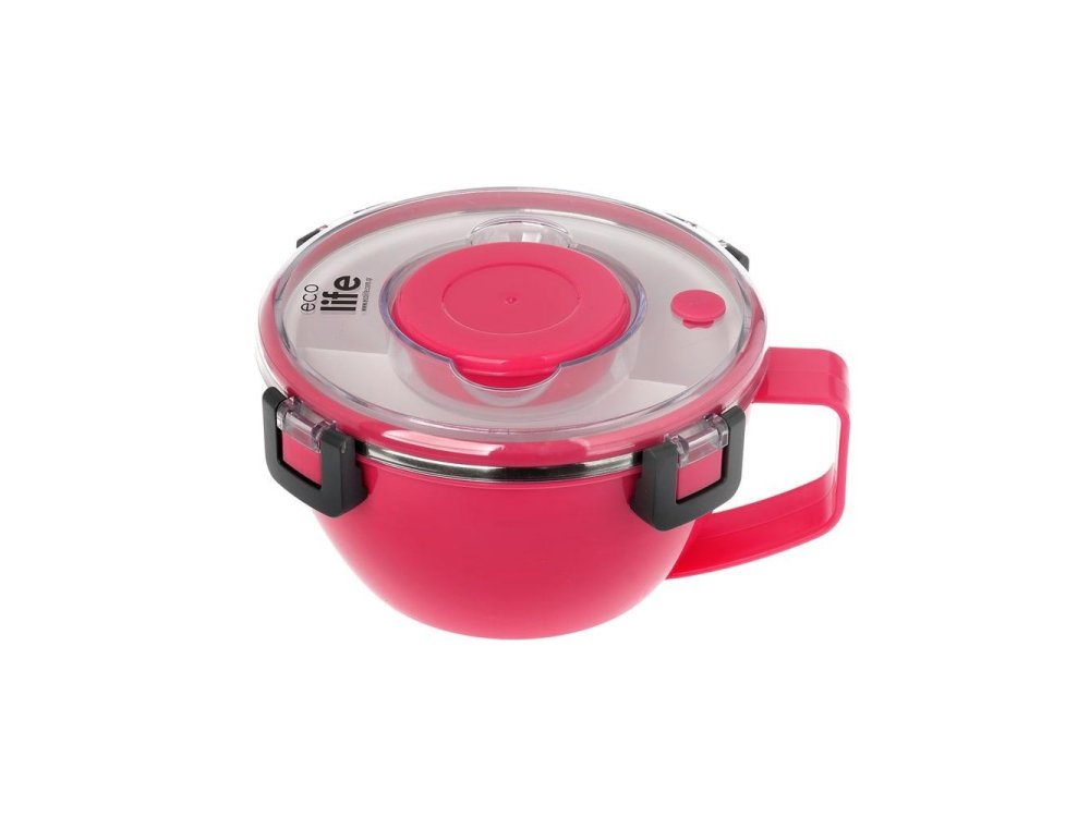 Eco Life Double Wall Round Φαγητοδοχείο Θερμός Πλαστικό, Ροζ, 850ml
