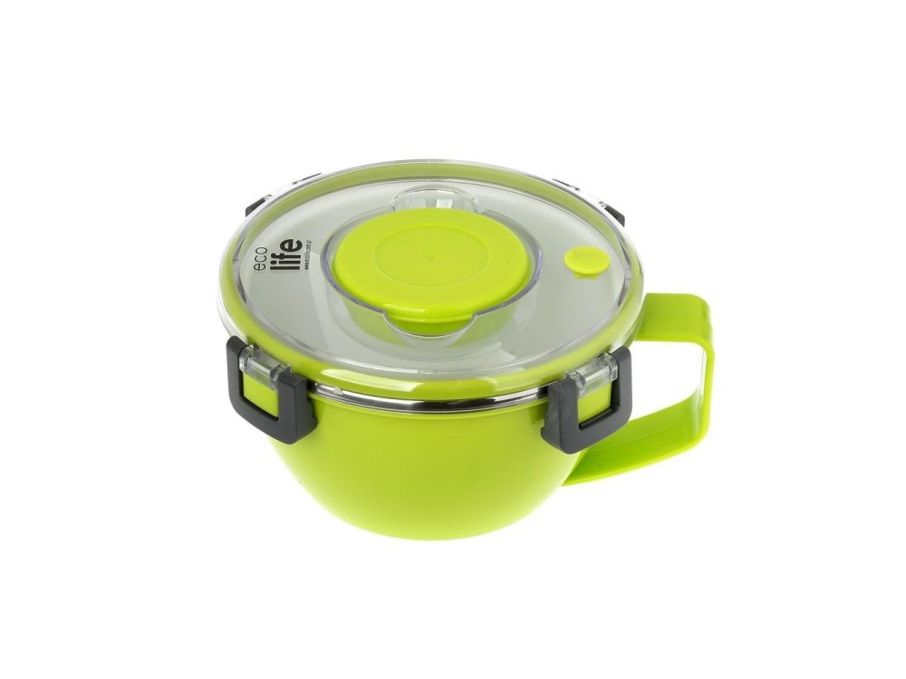 Eco Life Double Wall Round Φαγητοδοχείο Θερμός Πλαστικό, Πράσινο, 850ml