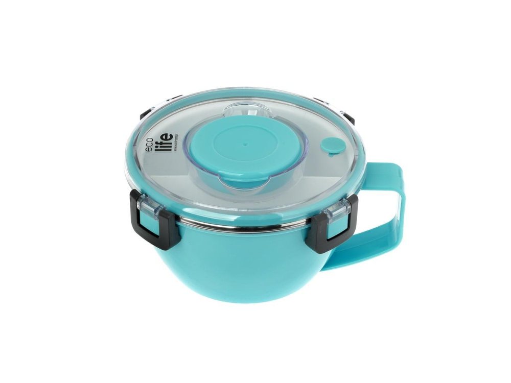 Eco Life Double Wall Round Φαγητοδοχείο Θερμός Πλαστικό, Μπλέ, 850ml