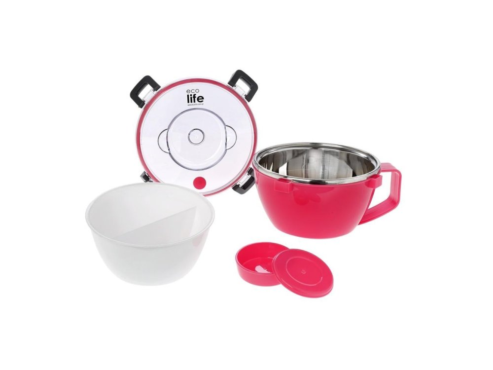 Eco Life Double Wall Round Φαγητοδοχείο Θερμός Πλαστικό, Ροζ, 850ml