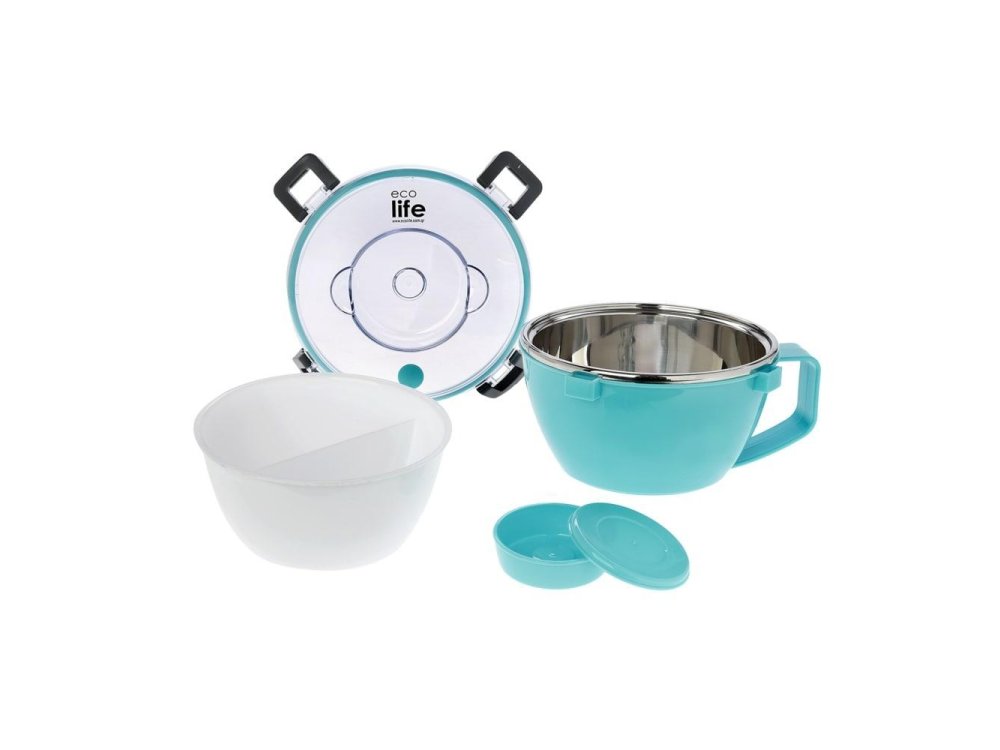 Eco Life Double Wall Round Φαγητοδοχείο Θερμός Πλαστικό, Μπλέ, 850ml