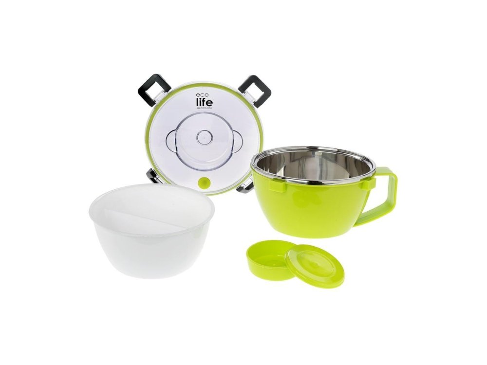 Eco Life Double Wall Round Φαγητοδοχείο Θερμός Πλαστικό, Πράσινο, 850ml