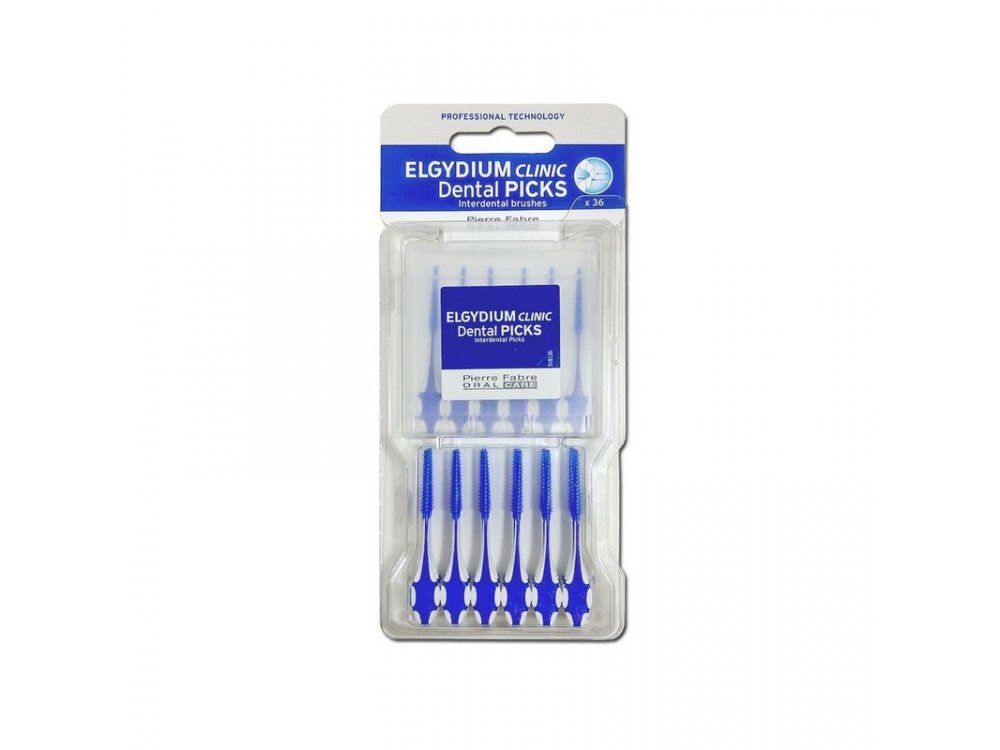 Elgydium Clinic Dental Picks Η συσκευασία περιλαμβάνει 36 Dental Picks και μία πλαστική πρακτική θήκη (x6)