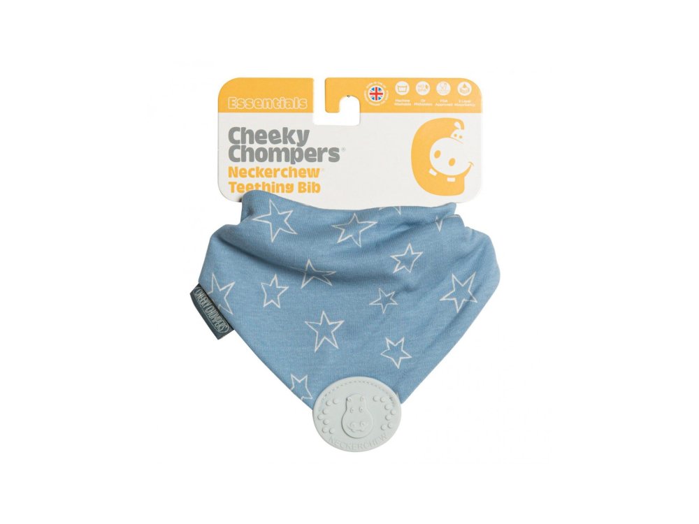 Cheeky Chompers Essentials Neckerchew Denim Stars, Σαλιάρα-Μπαντάνα με ενσωματωμένο μασητικό οδοντοφυΐας, 1τμχ
