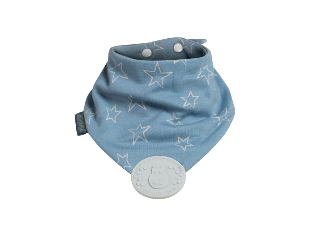 Cheeky Chompers Essentials Neckerchew Denim Stars, Σαλιάρα-Μπαντάνα με ενσωματωμένο μασητικό οδοντοφυΐας, 1τμχ