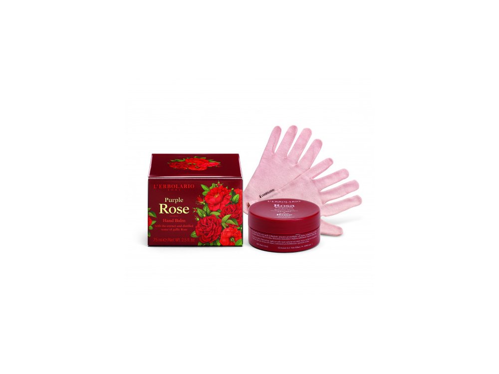 L'erbolario Rosa Purpurea Balsamo Mani Hand Cream, Eνυδατική κρέμα χεριών & 1 Ζευγάρι Γάντια, 75ml