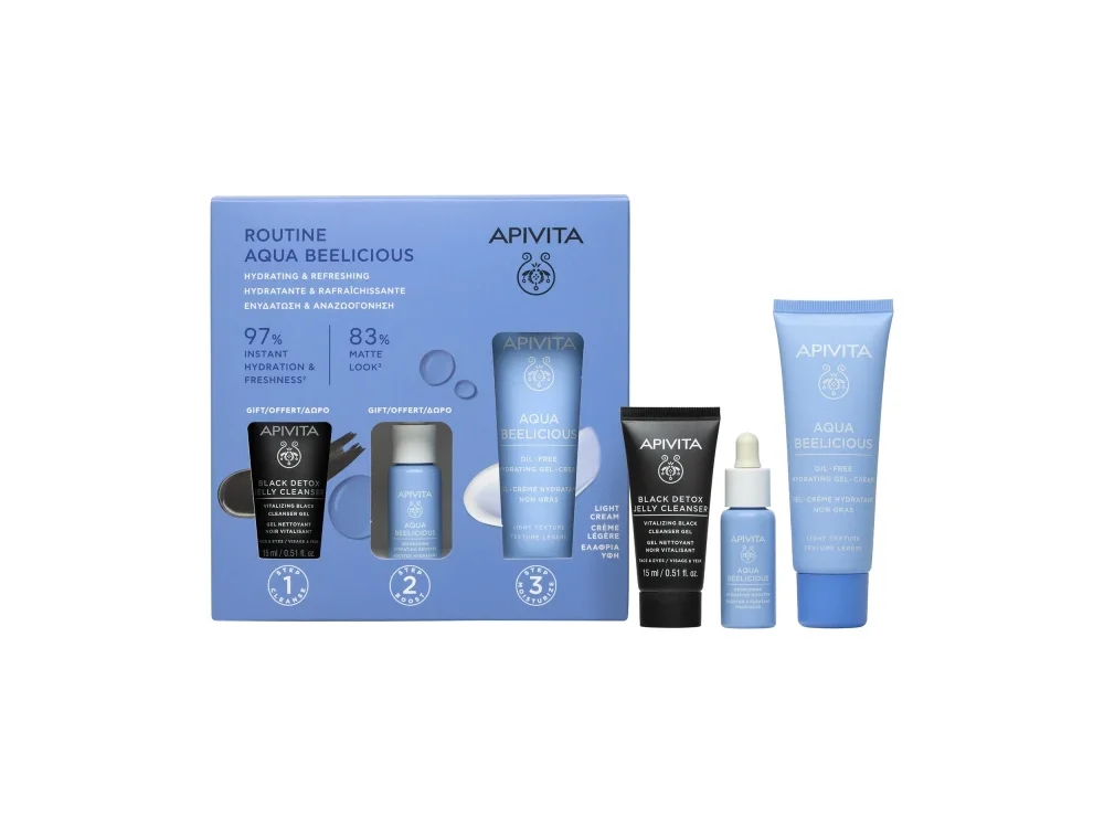Apivita Promo Aqua Beelicious Cream-Gel Oil Free Light Ενυδατική Κρέμα Προσώπου Ελαφριάς Υφής 40ml + Ενυδατικός Ορός 10ml + Black Detox Cleansing Gel Καθαρισμού 15ml