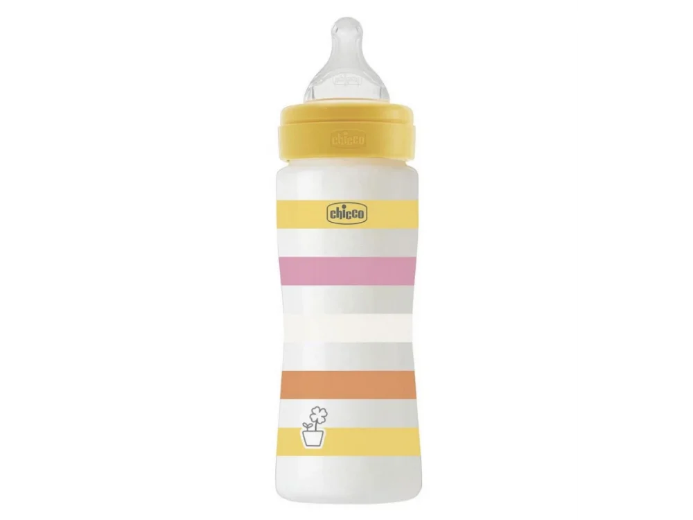 Chicco Μπιμπερό Πλαστικό Well Being Θηλή Σιλικόνης Γρήγορης Κίτρινο 4m+ 330ml