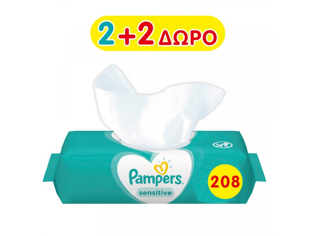 Pampers Sensitive Wipes (2+2 ΔΩΡΟ) Μωρομάντηλα για το Ευαίσθητο Δερματάκι του Μωρού, 4x52 τεμάχια