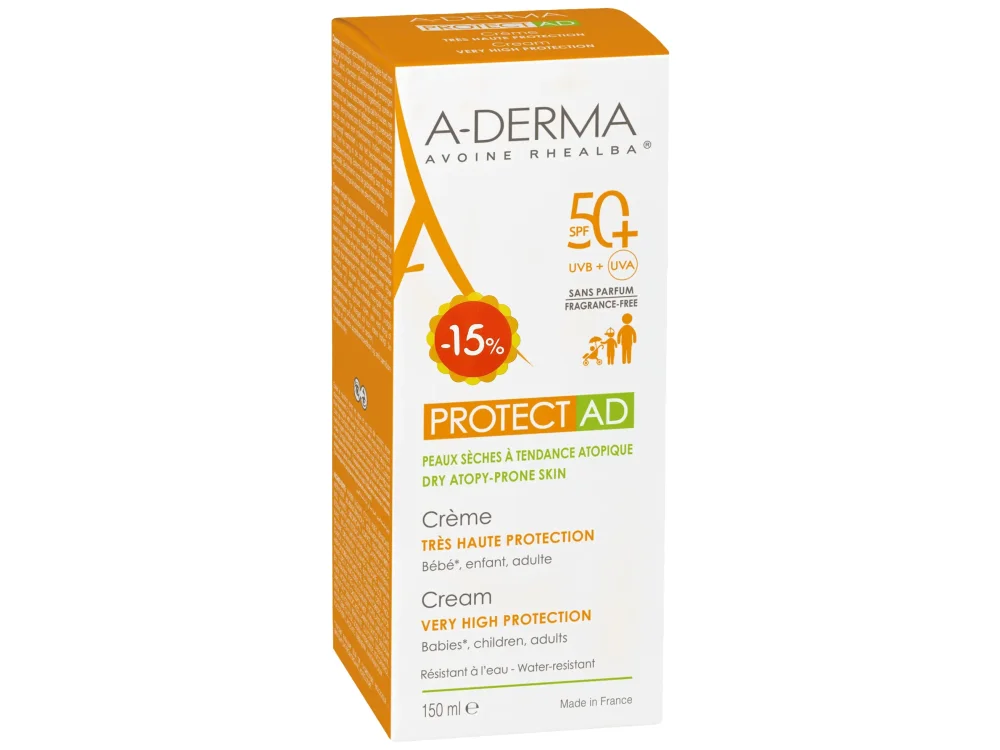 A-Derma Promo -15% Protect AD Αντηλιακή Κρέμα για Ευαίσθητο & Ξηρό Δέρμα SPF50+, 150ml