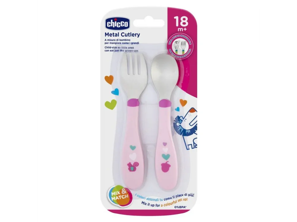 Chicco Πιρούνι & Κουτάλι 18m+ με Εργονομική Λαβή & Στρογγυλεμένες Άκρες, 2τμχ