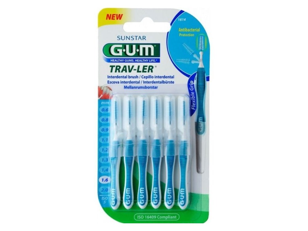 Gum Trav-ler Interdental Brush, Μεσοδόντια Βουρτσάκια 1,6mm, 6τμχ