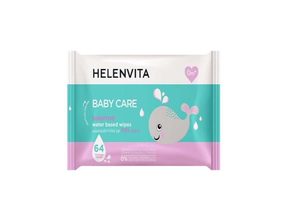 Helenvita Baby Care Wipes Sensitive Μωρομάντηλα με 99% Νερό, 64τμχ