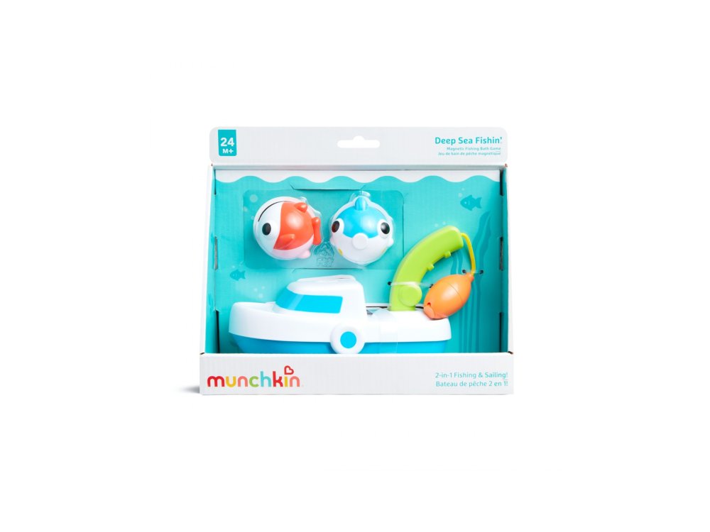 Munchkin Deep Sea Fishin Bath Boat, Παιχνίδι μπάνιου με Βαρκούλα-καλάμι & 3 μαγνητικά ψαράκια, 1τμχ