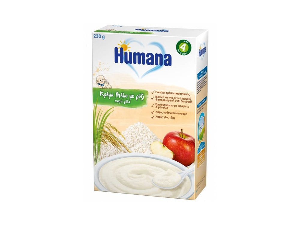 Humana Κρέμα Μήλο με Ρύζι χωρίς Γάλα, 230gr