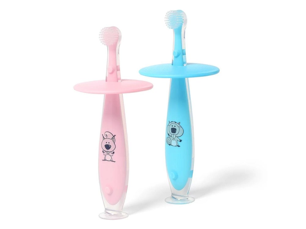 BabyOno Suction Baby ToothBrush, Οδοντόβουρτσα από 6m+, Pink/Blue, 1τμχ