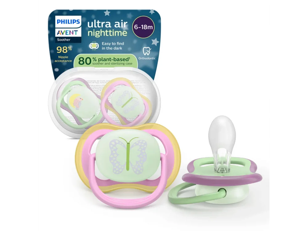 Philips Avent Ultra Air Nighttime 6-18m Ορθοδοντική Πιπίλα Σιλικόνης, 2τμχ