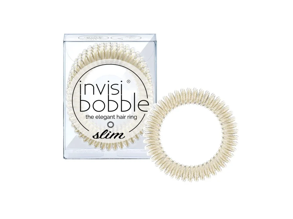 Invisibobble Slim Stay Gold Hair Ring, Λεπτό Λαστιχάκι Μαλλιών Χρυσό, 3τμχ