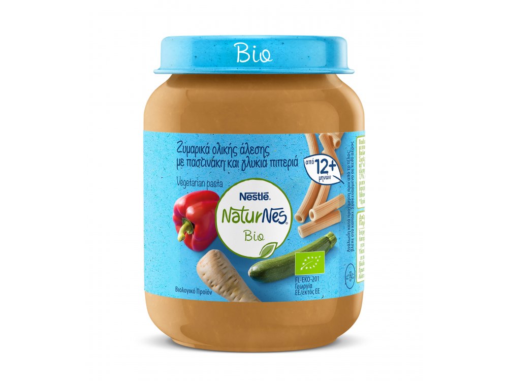 Nestle Naturnes Bio Βρεφικό γεύμα Ζυμαρικά Ολικής Αλεσης & Παστινάκι & Γλυκιά Πιπεριά 190gr