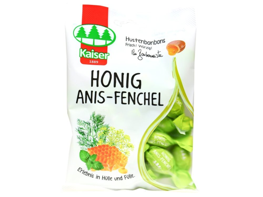 Kaiser Honig Anis - Fenchel με Μέλι, Γλυκάνισο, Μάραθο - Ανακουφίζουν το βήχα, μαλακώνουν το Λαιμό, 75gr