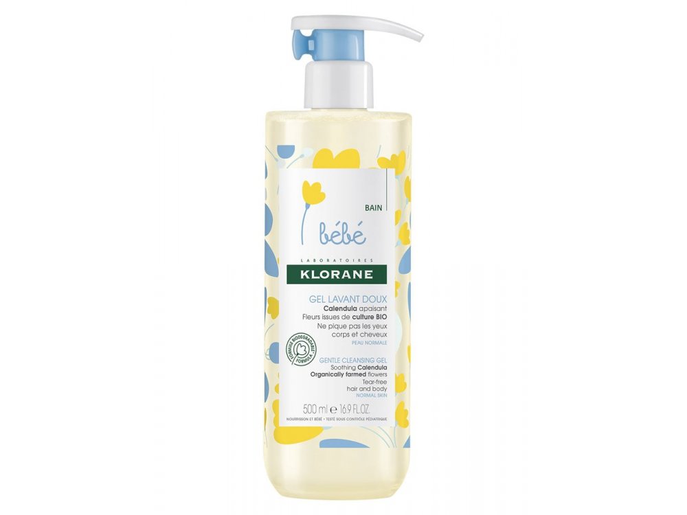 Klorane Bebe Gentle Cleansing Gel with Soothing Calendula, Απαλό Τζελ Καθαρισμού για το Μπάνιο για Βρέφη, 500ml