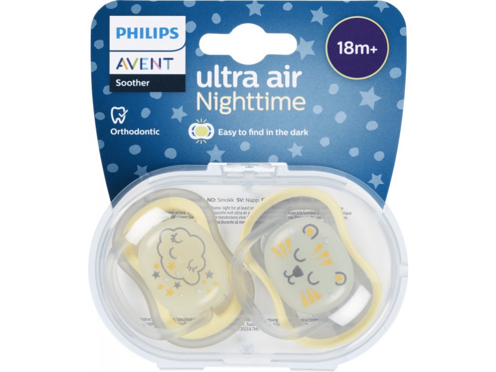 Philips Avent Ultra Air Night (SCF376/01), Πιπίλα Σιλικόνης 18m+, 2τεμ