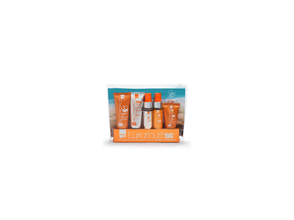 InterMed Luxurious Sun Care Travel Kit, Αντηλιακό Σετ με Sunscreen Cream 30 SPF 75ml & After Sun Cooling Gel 75ml & Tanning Oil 6 SPF 50ml & Hydrating Antioxidant Mist 50ml & Face Cream 50 SPF 40ml