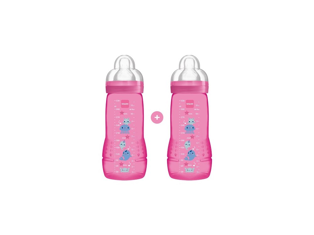 Mam Σετ Easy Active, Πλαστικό Μπιμπερό 4m+, 2x330ml