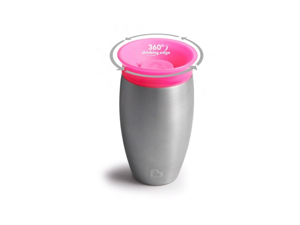 Munchkin Pink Stainless Steel Miracle 360 Trainer Cup 12m+, Εκπαιδευτικό ποτήρι Ανοξείδωτο Ρόζ, 296ml