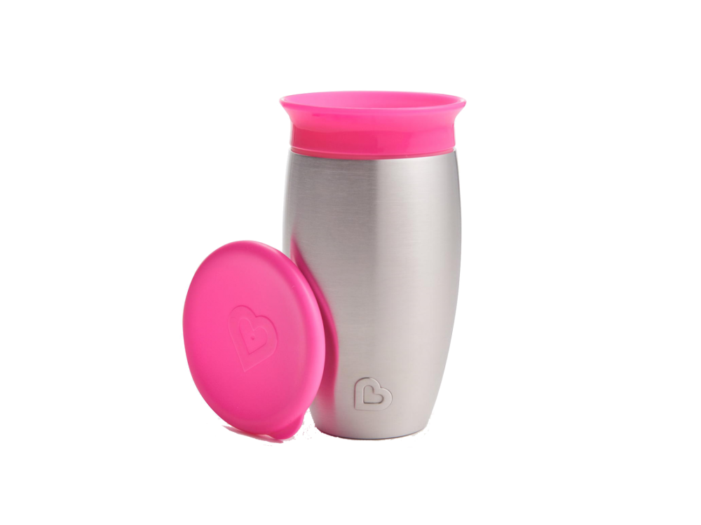 Munchkin Pink Stainless Steel Miracle 360 Trainer Cup 12m+, Εκπαιδευτικό ποτήρι Ανοξείδωτο Ρόζ, 296ml