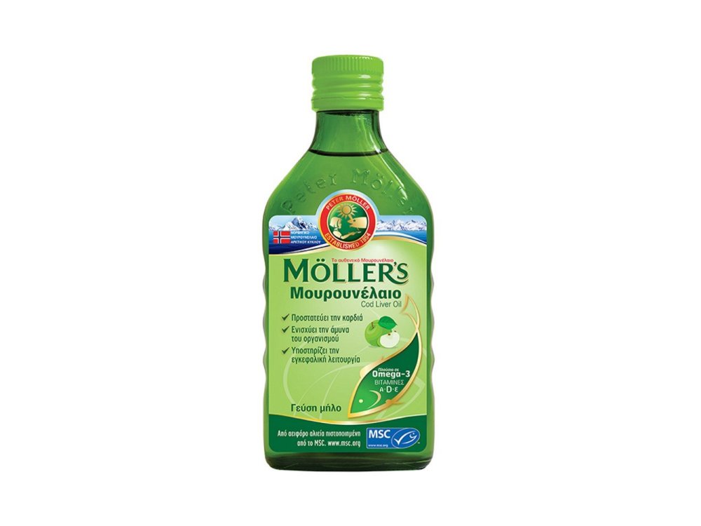 Moller's Μουρουνέλαιο Apple, Παραδοσιακό Μουρουνέλαιο σε Υγρή Μορφή με Γεύση Μήλο, 250ml