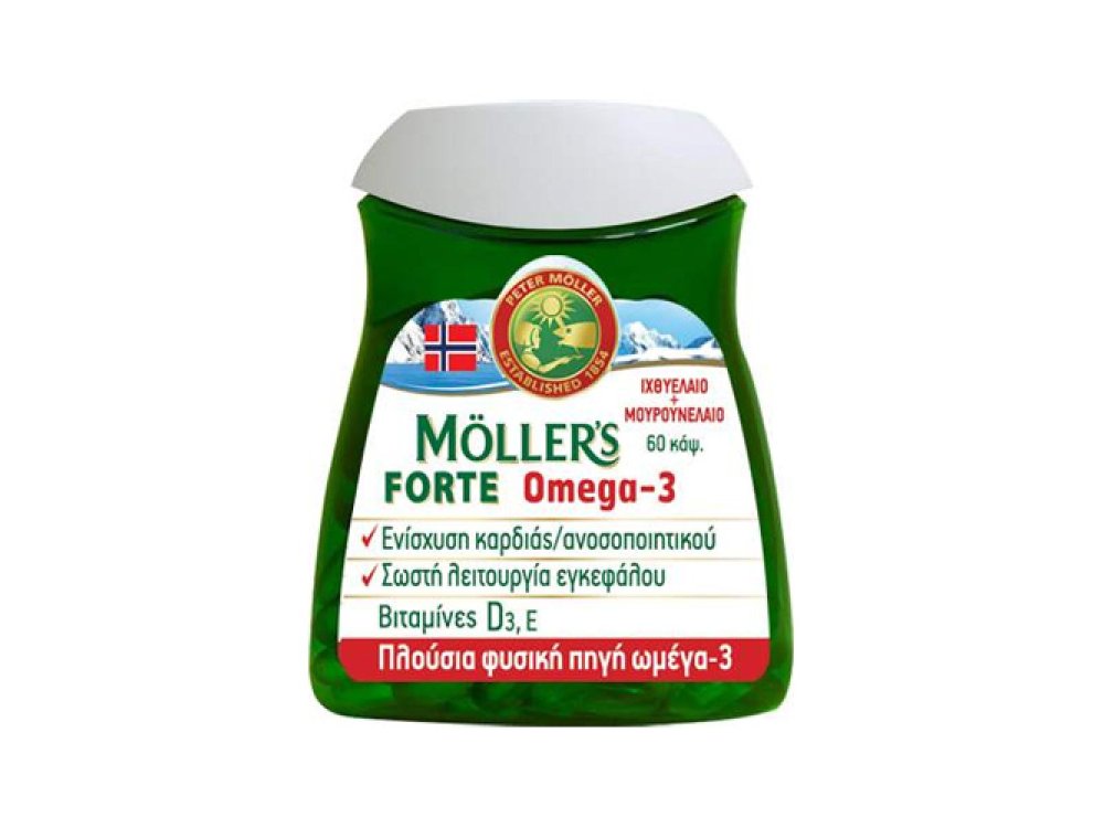 Moller's Forte Omega 3, Μουρουνέλαιο Μίγμα Ιχθυελαίου & Μουρουνέλαιου Πλούσιο σε Ω3 Λιπαρά Οξέα, 60caps